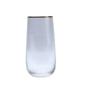 Gold Rim Ribbed Hi Ball Glass